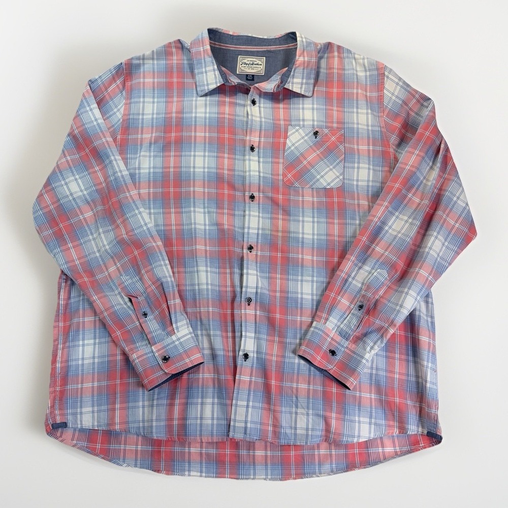 Flag & Anthem Shirt Men's XXL Pink Blue Plaid Long Sleeve Light Flannel Western